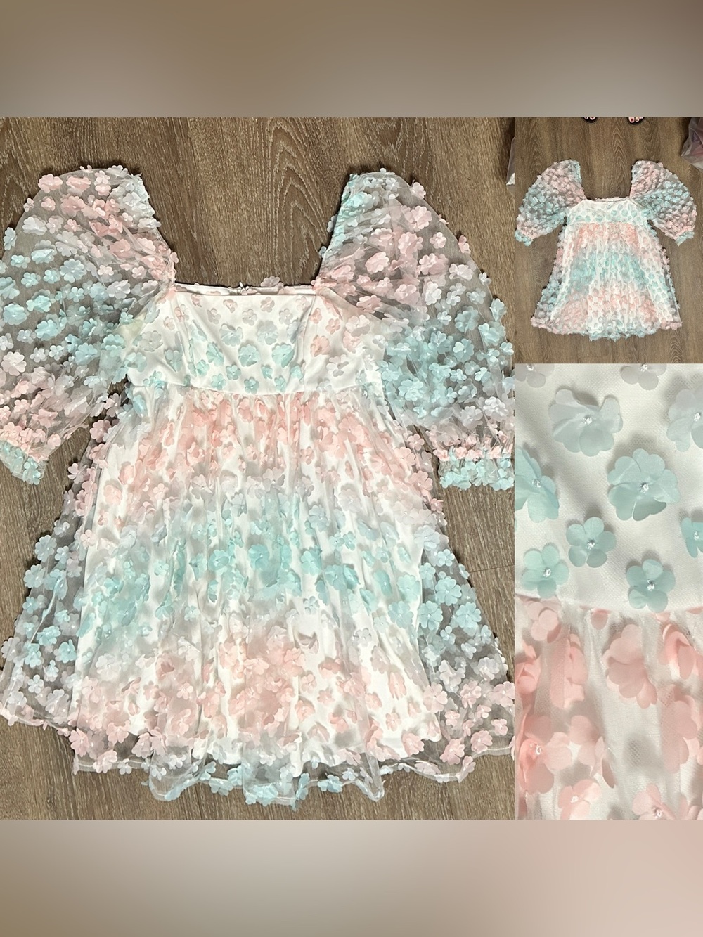 White & rainbow floral Storia baby doll dress SIZE Medium M - Picture 7 of 10